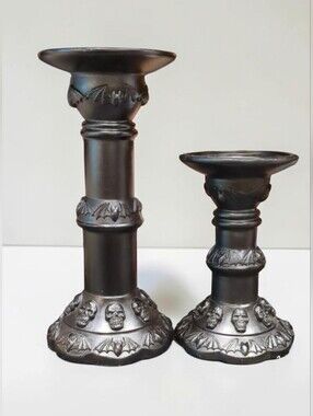 jcpenney Black Gothic Skull & Bat Candle Holders, Set of 2 NWT
